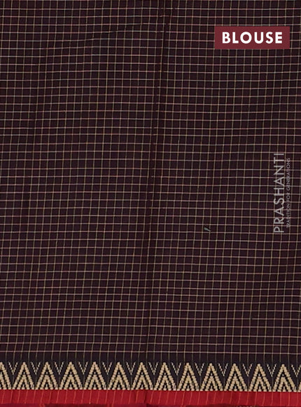 Narayanpet cotton saree deep wine and maroon with allover small thread checked pattern and temple design thread woven border