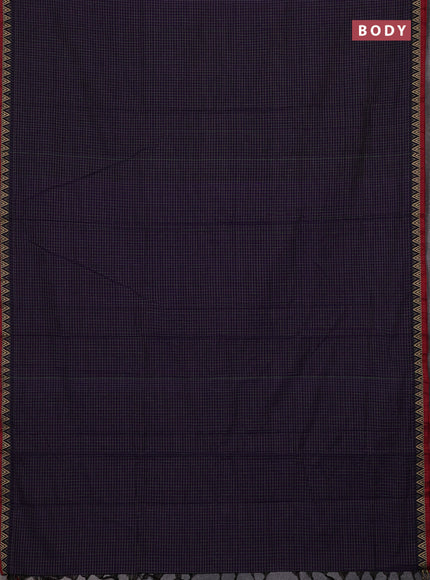 Narayanpet cotton saree violet and maroon with allover small thread checked pattern and temple design thread woven border