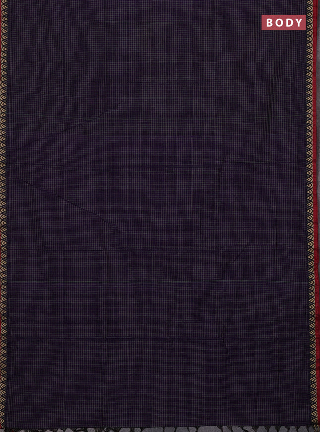 Narayanpet cotton saree violet and maroon with allover small thread checked pattern and temple design thread woven border