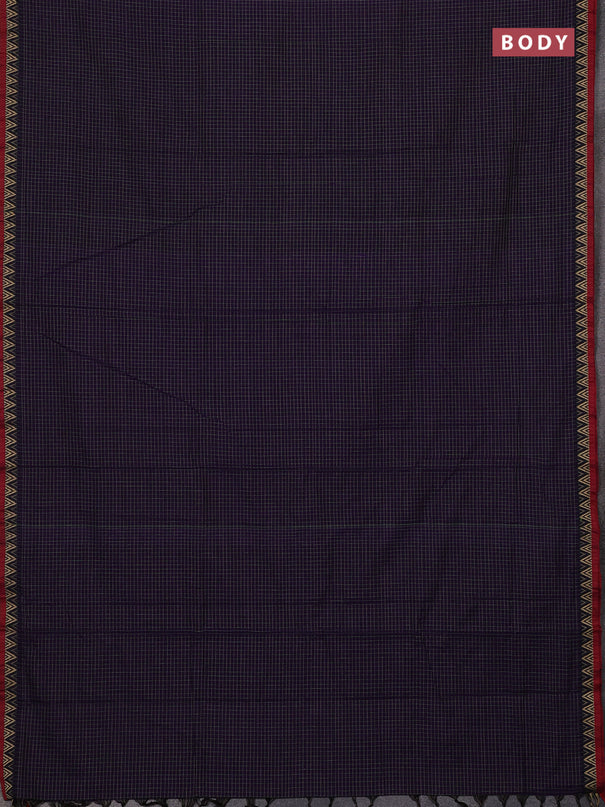 Narayanpet cotton saree violet and maroon with allover small thread checked pattern and temple design thread woven border