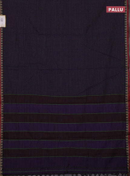 Narayanpet cotton saree violet and maroon with allover small thread checked pattern and temple design thread woven border