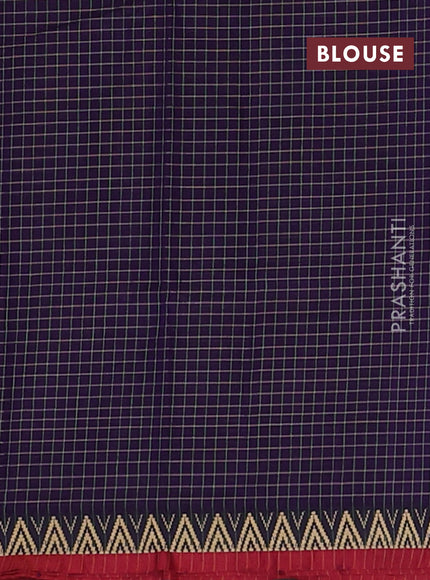 Narayanpet cotton saree violet and maroon with allover small thread checked pattern and temple design thread woven border