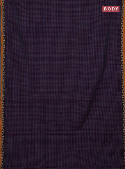 Narayanpet cotton saree purple and mustard yellow with allover small thread checked pattern and temple design thread woven border