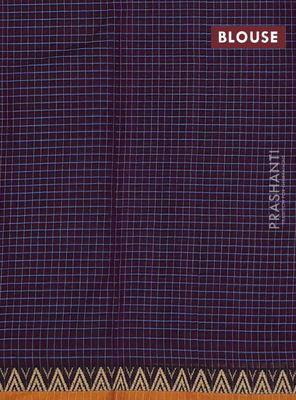 Narayanpet cotton saree purple and mustard yellow with allover small thread checked pattern and temple design thread woven border