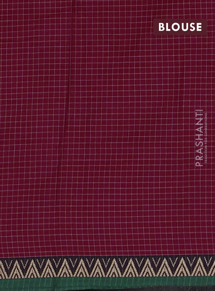 Narayanpet cotton saree pink and green with allover small thread checked pattern and temple design thread woven border