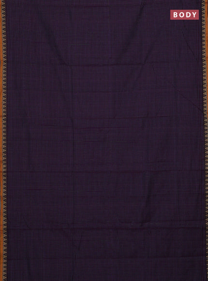 Narayanpet cotton saree purple and mustard yellow with allover small thread checked pattern and temple design thread woven border