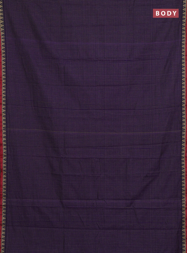 Narayanpet cotton saree violet and maroon with allover small thread checked pattern and temple design thread woven border