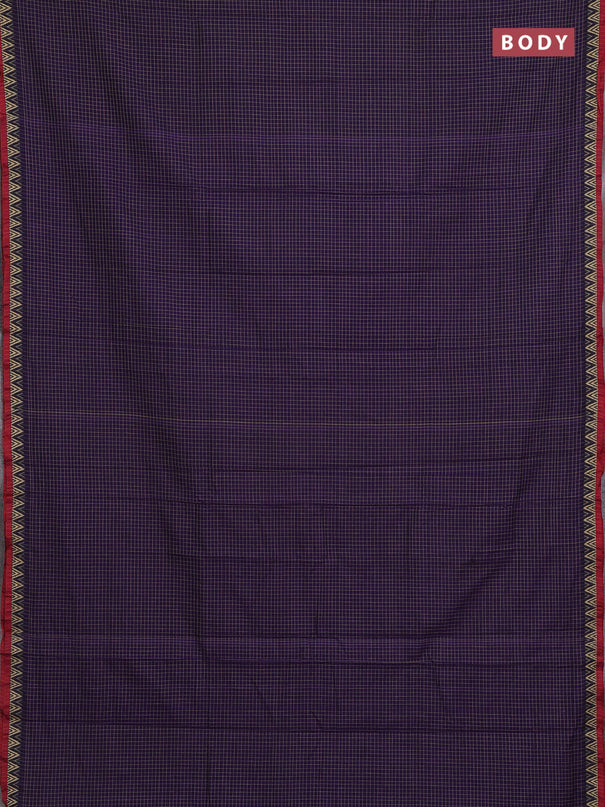 Narayanpet cotton saree violet and maroon with allover small thread checked pattern and temple design thread woven border