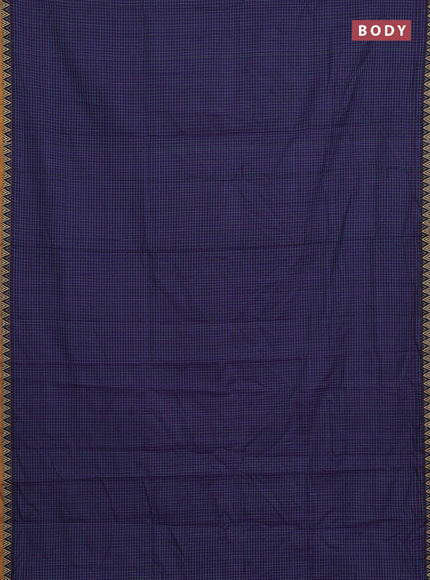 Narayanpet cotton saree violet and mustard yellow with allover small thread checked pattern and temple design thread woven border
