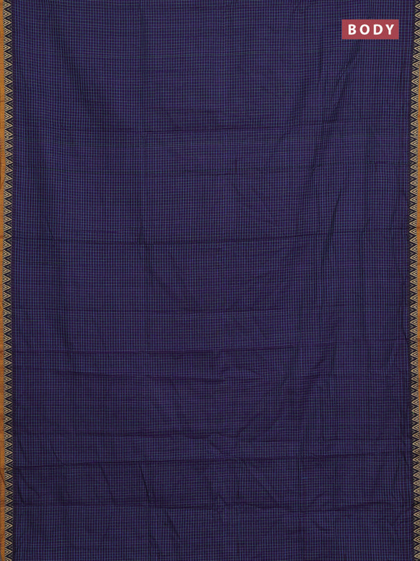 Narayanpet cotton saree violet and mustard yellow with allover small thread checked pattern and temple design thread woven border