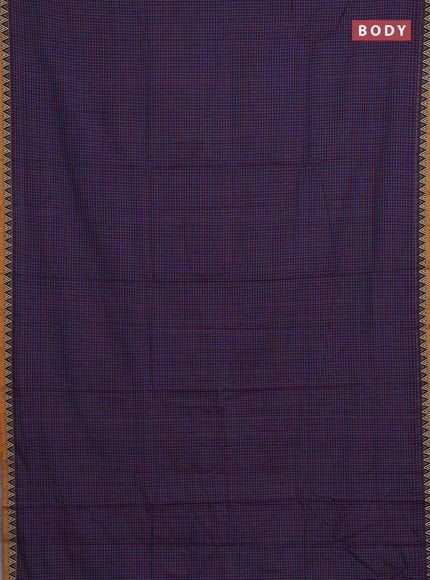 Narayanpet cotton saree purple and mustard yellow with allover small thread checked pattern and temple design thread woven border