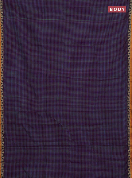 Narayanpet cotton saree purple and mustard yellow with allover small thread checked pattern and temple design thread woven border