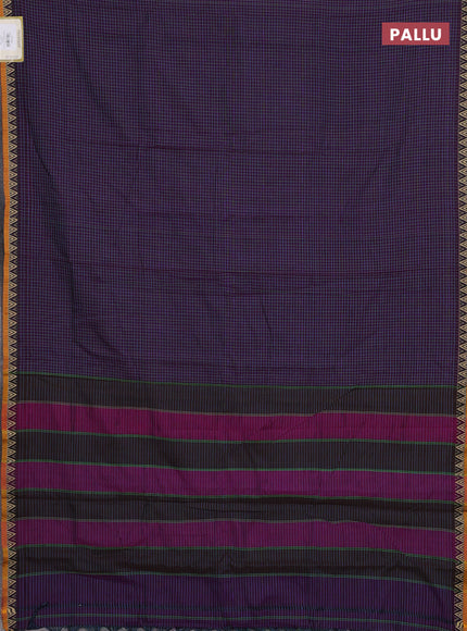 Narayanpet cotton saree purple and mustard yellow with allover small thread checked pattern and temple design thread woven border