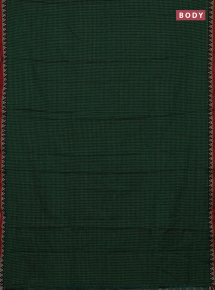 Narayanpet cotton saree green and black maroon with allover small thread checked pattern and temple design thread woven border