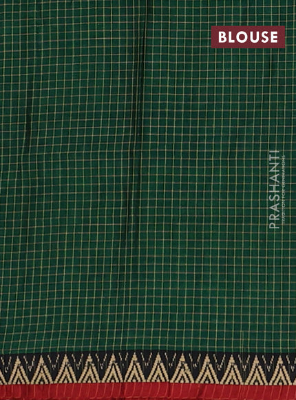 Narayanpet cotton saree green and black maroon with allover small thread checked pattern and temple design thread woven border