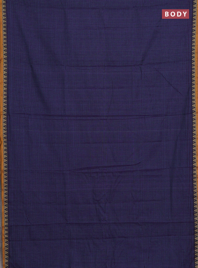 Narayanpet cotton saree violet and mustard yellow with allover small thread checked pattern and temple design thread woven border