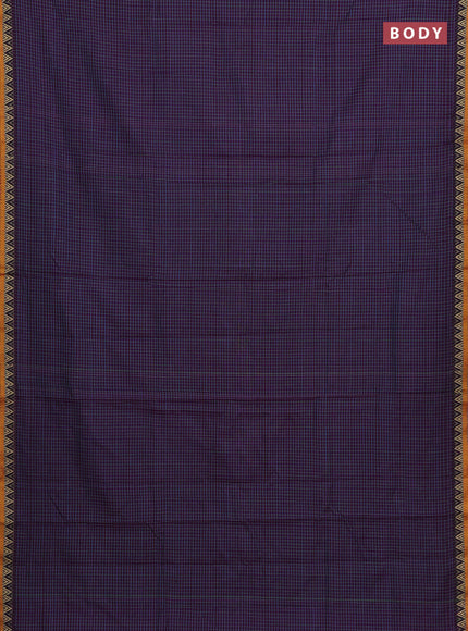 Narayanpet cotton saree purple and mustard yellow with allover small thread checked pattern and temple design thread woven border