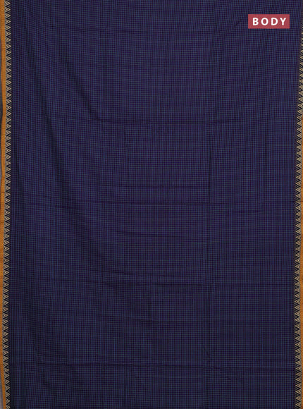 Narayanpet cotton saree violet and mustard yellow with allover small thread checked pattern and temple design thread woven border