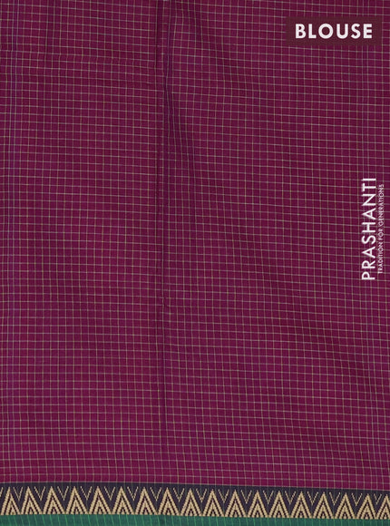 Narayanpet cotton saree magenta pink and violet green with allover small thread checked pattern and temple design thread woven border
