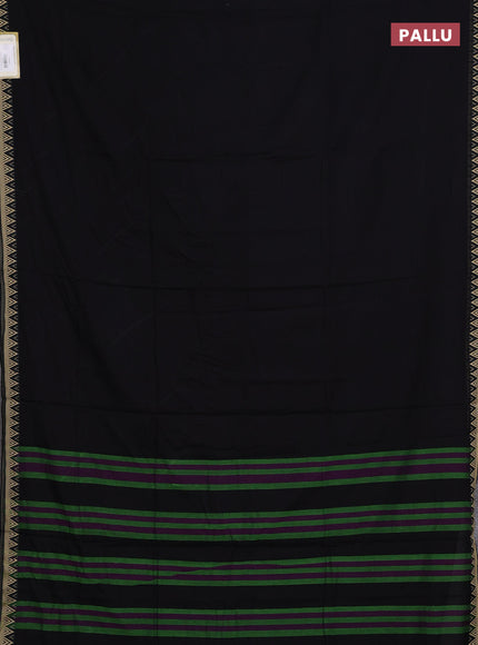 Narayanpet cotton saree black with plain body and temple design thread woven border