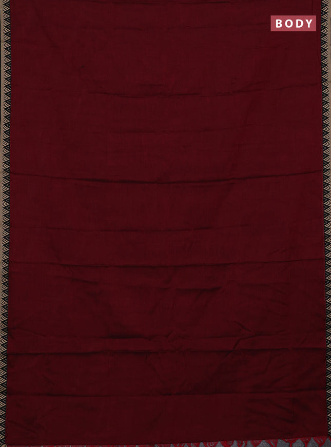 Narayanpet cotton saree maroon and black with plain body and temple design thread woven border