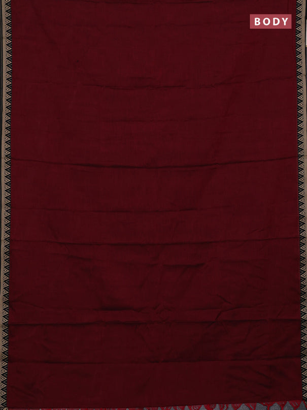 Narayanpet cotton saree maroon and black with plain body and temple design thread woven border