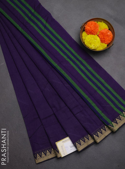 Narayanpet cotton saree violet with plain body and temple design thread woven border