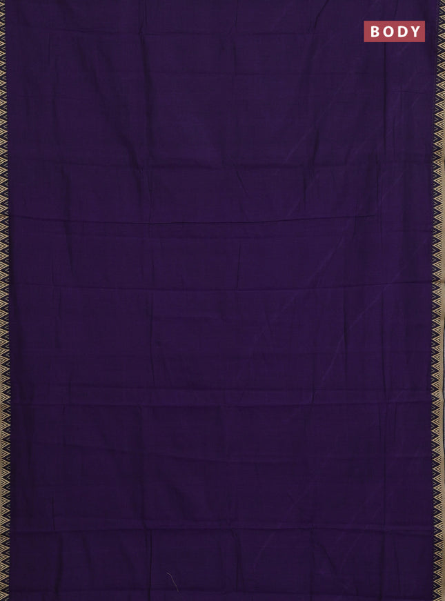 Narayanpet cotton saree violet with plain body and temple design thread woven border