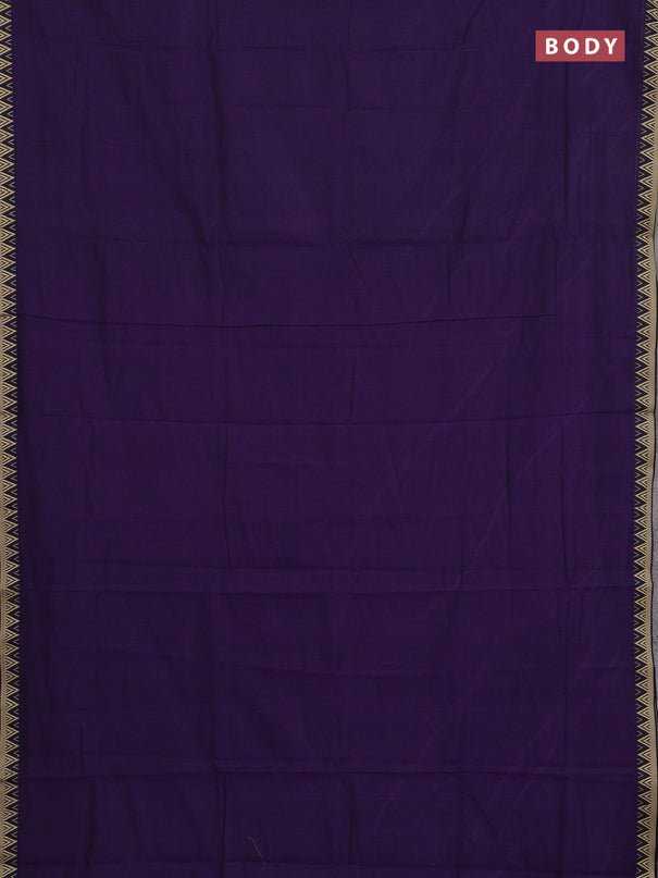 Narayanpet cotton saree violet with plain body and temple design thread woven border