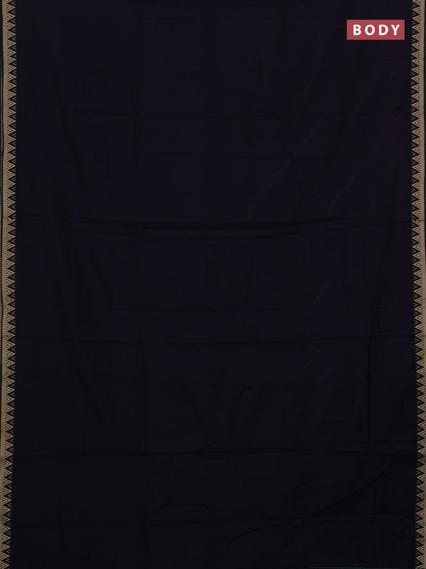 Narayanpet cotton saree navy blue with plain body and temple design thread woven border