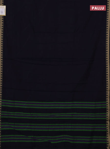 Narayanpet cotton saree navy blue with plain body and temple design thread woven border