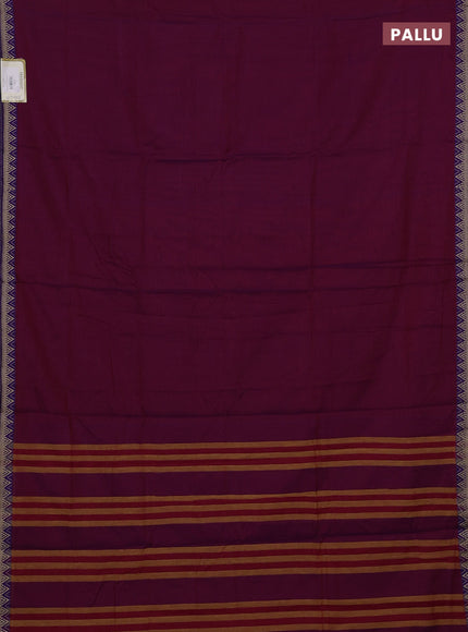 Narayanpet cotton saree magenta pink and purple with plain body and temple design thread woven border