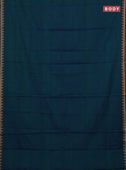 Narayanpet cotton saree dual shade of bluish green and navy blue with plain body and temple design thread woven border