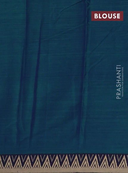 Narayanpet cotton saree dual shade of bluish green and navy blue with plain body and temple design thread woven border