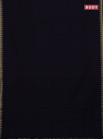 Narayanpet cotton saree navy blue with plain body and temple design thread woven border