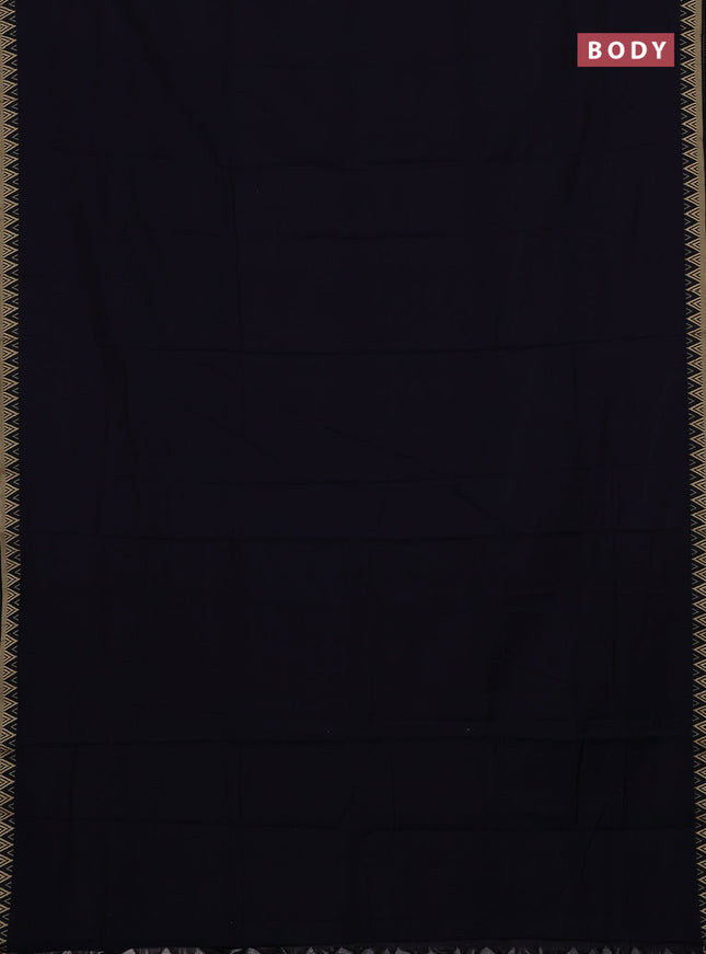 Narayanpet cotton saree navy blue with plain body and temple design thread woven border