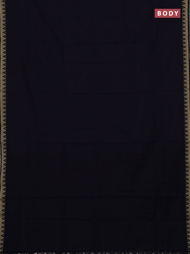 Narayanpet cotton saree navy blue with plain body and temple design thread woven border
