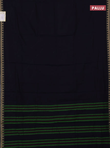 Narayanpet cotton saree navy blue with plain body and temple design thread woven border