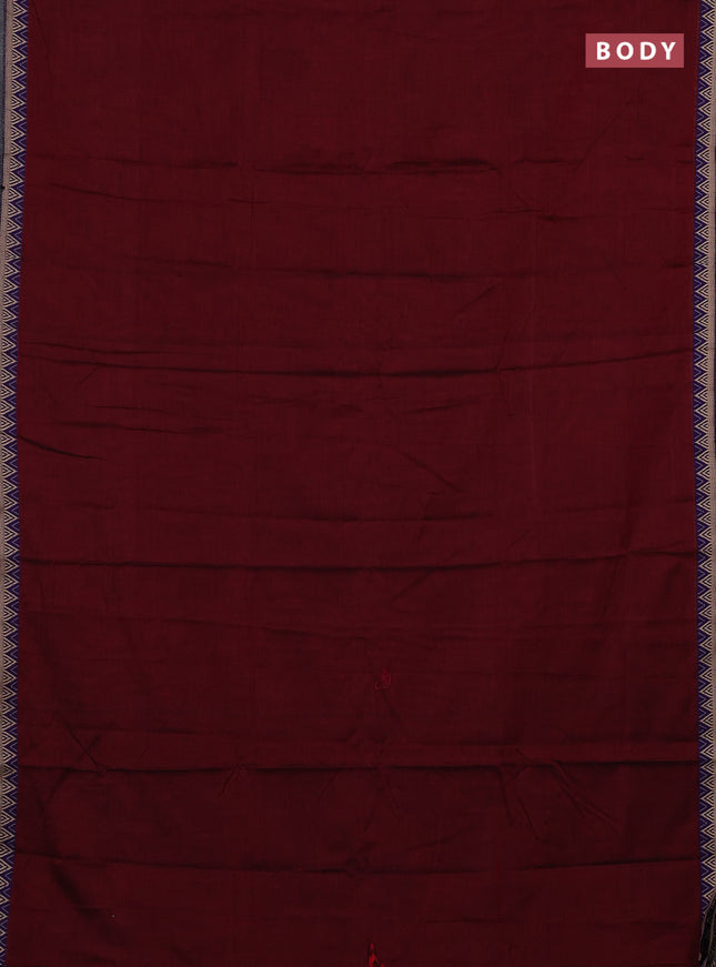 Narayanpet cotton saree maroon and purple with plain body and temple design thread woven border