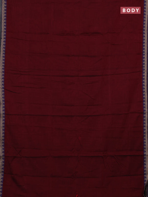 Narayanpet cotton saree maroon and purple with plain body and temple design thread woven border