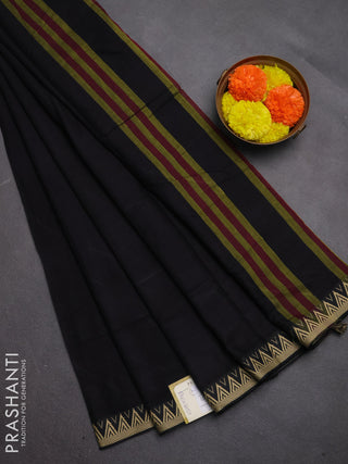 Narayanpet cotton saree black with plain body and temple design thread woven border