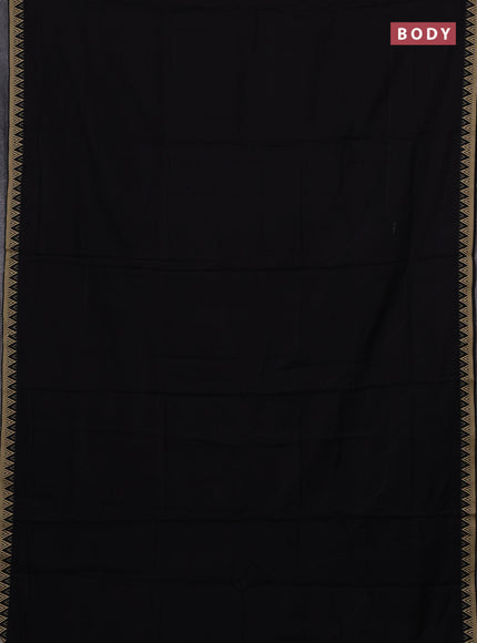 Narayanpet cotton saree black with plain body and temple design thread woven border