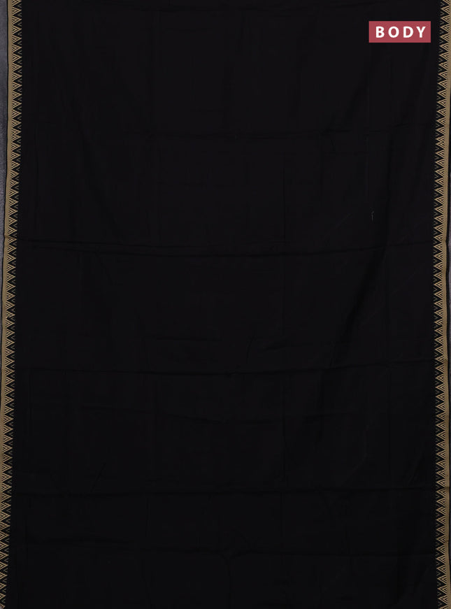 Narayanpet cotton saree black with plain body and temple design thread woven border