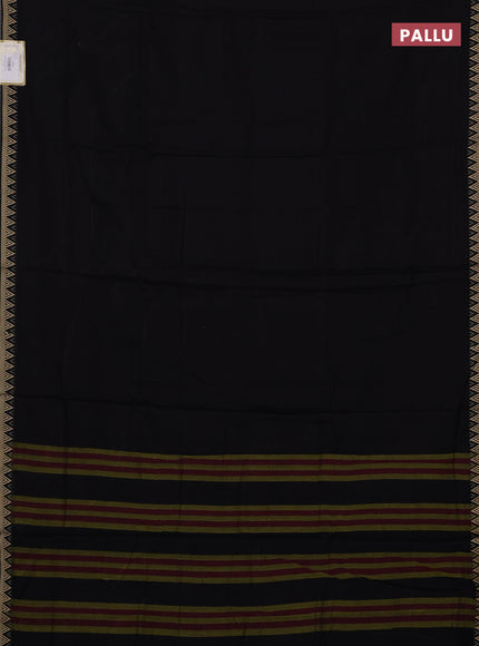 Narayanpet cotton saree black with plain body and temple design thread woven border