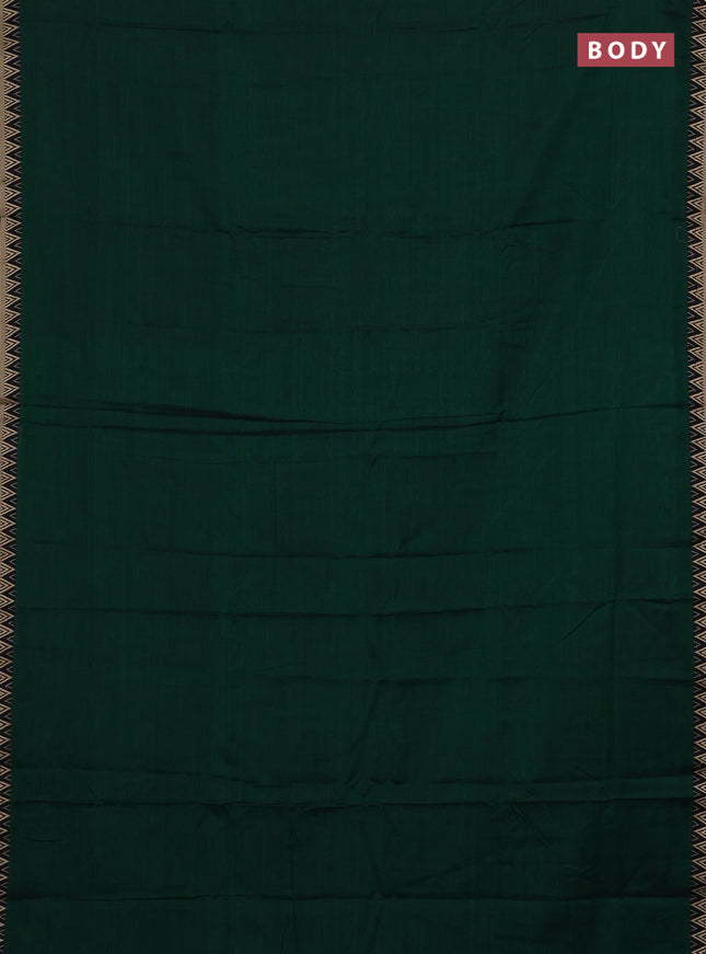 Narayanpet cotton saree green with plain body and temple design thread woven border