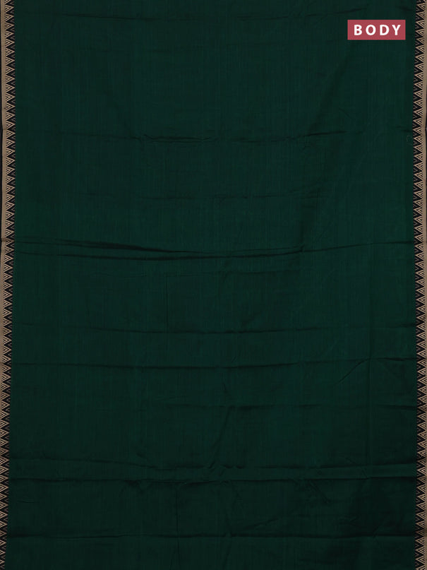 Narayanpet cotton saree green with plain body and temple design thread woven border