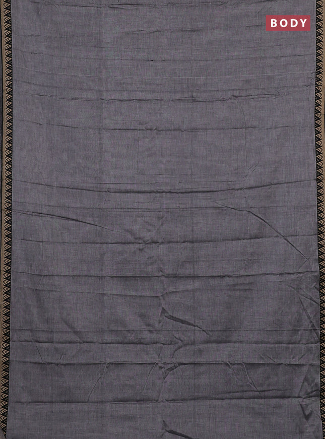 Narayanpet cotton saree grey and black with plain body and temple design thread woven border