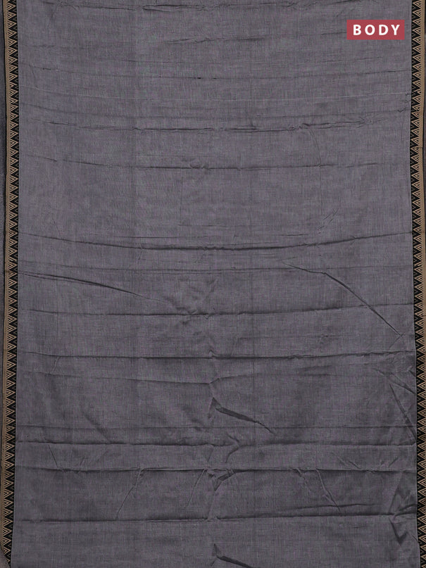 Narayanpet cotton saree grey and black with plain body and temple design thread woven border