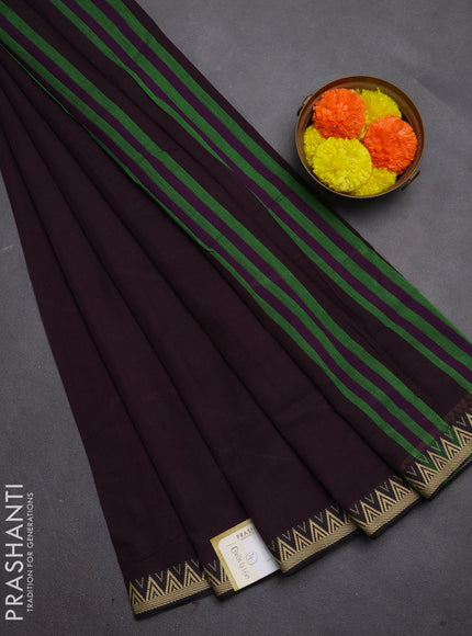 Narayanpet cotton saree deep wine with plain body and temple design thread woven border
