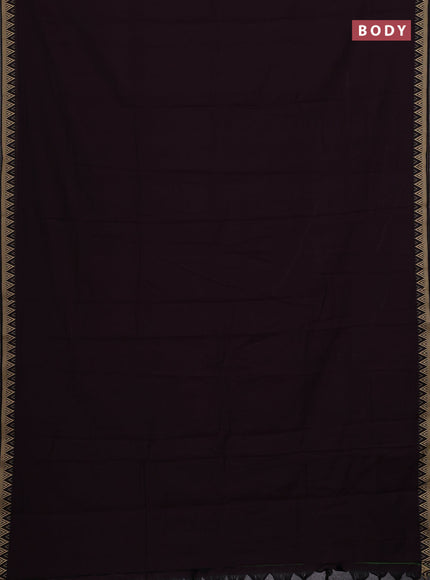 Narayanpet cotton saree deep wine with plain body and temple design thread woven border